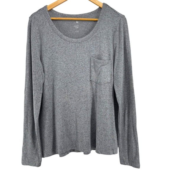 SO Tops - SO Cozy Top Women's Gray Heathered Long Sleeve T-Shirt Pocket Top Size Large